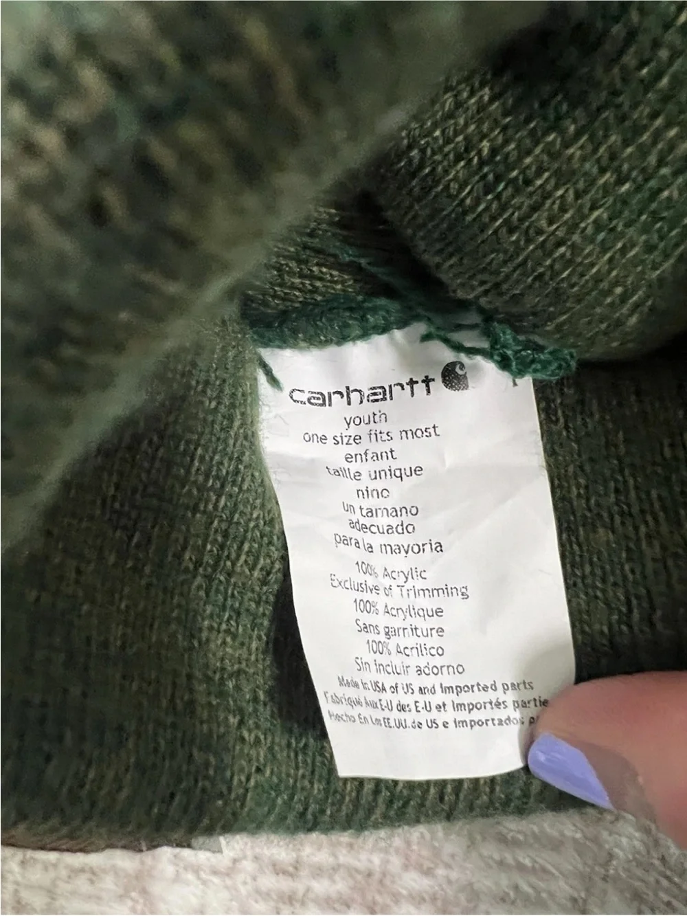 Carhartt Green Solid Knit Cuffed Beanie Watch Cap Hat Youth One Size